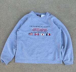 Vintage 1997 Guess Sport International Competition Flags Sweatshirt Large